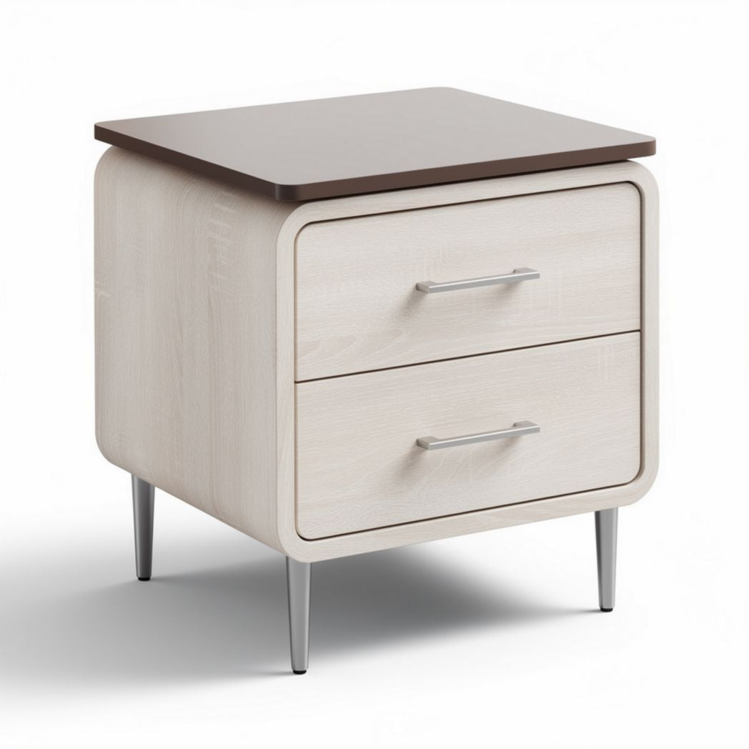 Comodino in legno con due cassetti e piano in melaminico marrone 45 x 40 x 50cm