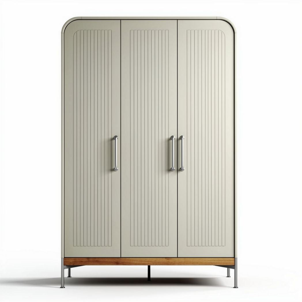 Armadio in metallo grigio con finitura in legno 180 x 120 x 50cm