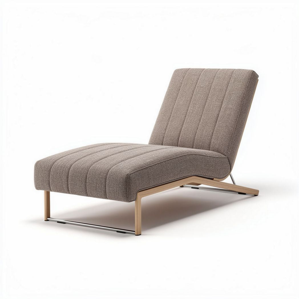 Chaise longue in tessuto grigio con struttura in legno e metallo 120 x 65 x 75cm