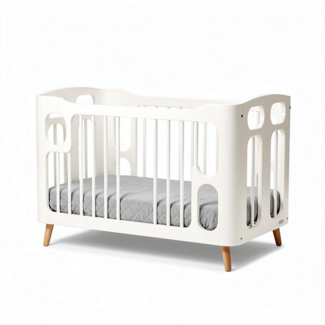 Culla in legno bianco con rete laterale e materasso 120 x 70 x 90cm