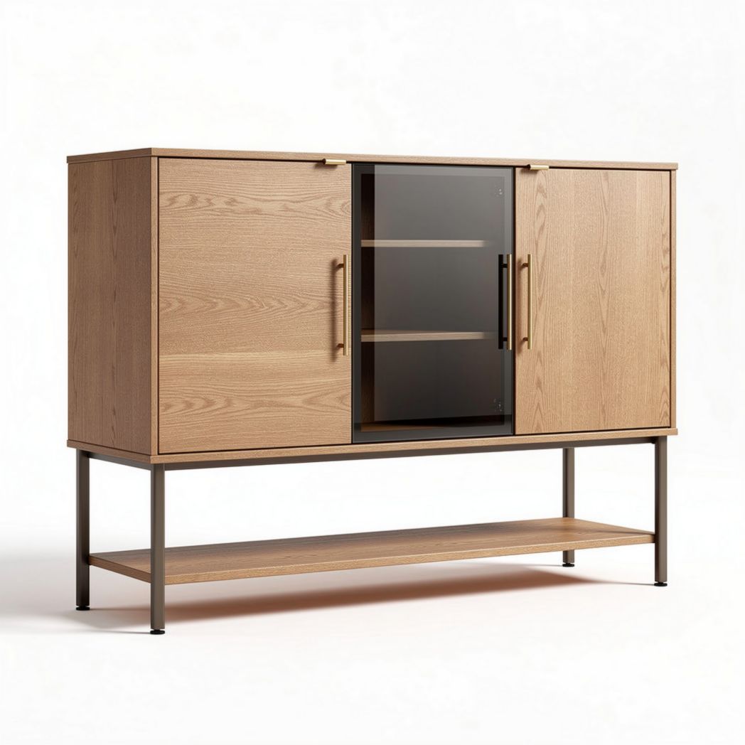 Mobiletto in legno con ante in vetro e ripiano inferiore 150 x 40 x 75cm