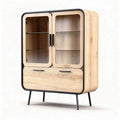 Vetrina in legno naturale con ante in vetro 80 x 40 x 120cm