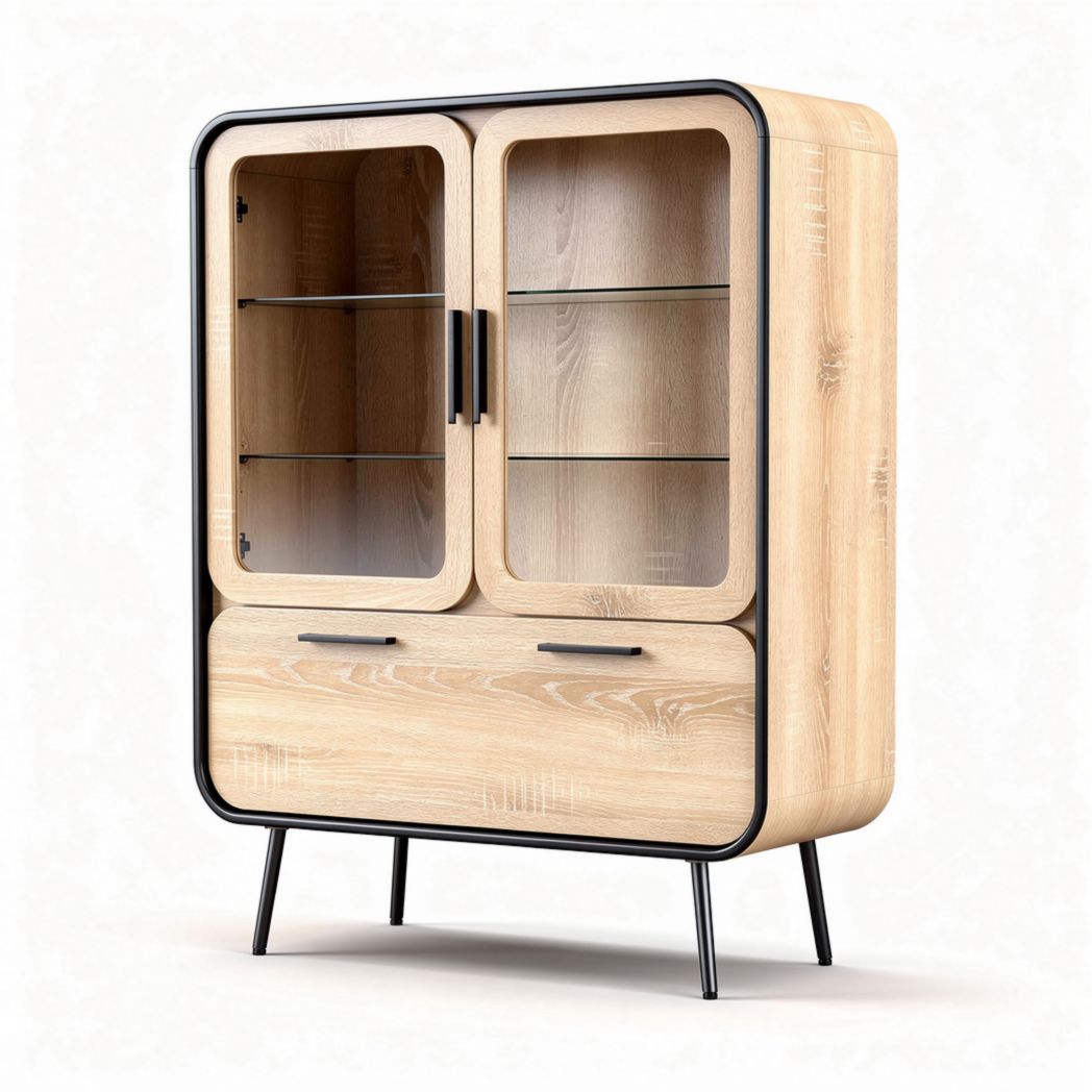 Vetrina in legno naturale con ante in vetro 80 x 40 x 120cm