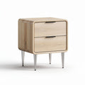 Comodino in legno chiaro con due cassetti e gambe metalliche argento 40 x 40 x 50cm
